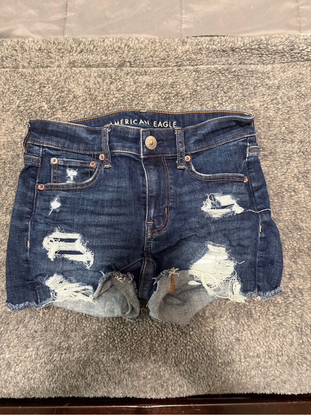 American Eagle Outfitters Distressed Dark Blue Denim Shorts